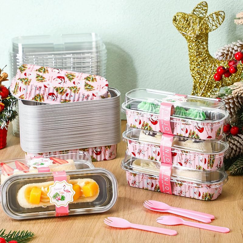 80 Pcs Mini Loaf Pans with Lids, Spoons & Christmas Tree Decorations – 6.8 oz