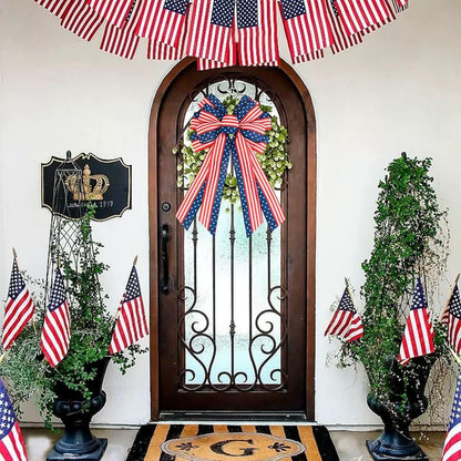 YKW Large Patriotic Bow - American Flag Wreath Decoration for 4th of July & Memorial Day - Classic Blue Design