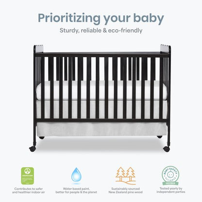 Dream On Me Carson Classic 3-in-1 Convertible Full-Size Baby Crib in Black, GreenGuard Gold & BSA, 4 Mattress Heights, Converts to Day & Toddler Bed, Locking Wheels, Classic Nursery Design