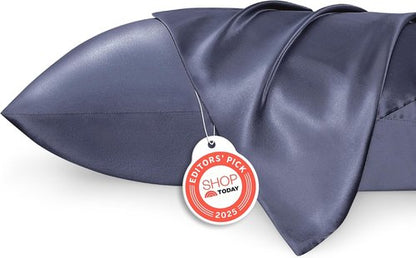 Bedsure Satin Pillowcases - Luxurious Queen Size Set of 2, Envelope Closure, Blue Granite | 20x30 Inches