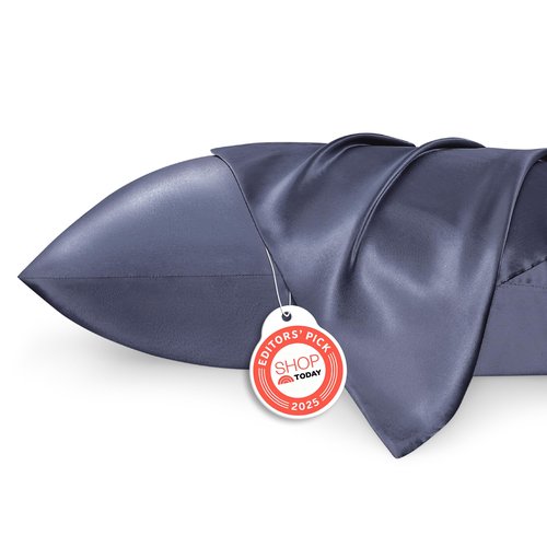 Bedsure Satin Pillowcases, Similar to Silk Pillow Cases Queen Size Set of 2, Pillow Case for Sleeping Women with Envelope Closure, Gifts for Women Men, Blue Granite, 20x30 Inches, 2pcs