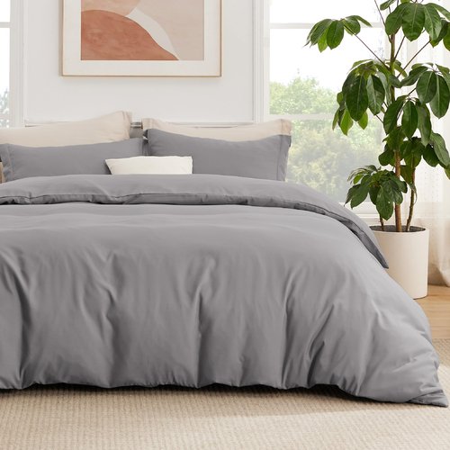 Bedsure Duvet Cover with Fitted Sheet Twin/Twin XL - Deep Pocket, Hotel Luxury Soft Double Brushed Bedding Set with Zipper Closure, 1 Duvet Cover, 1 Fitted Sheet, 1 Pillow Shams, NO Comforter, Grey