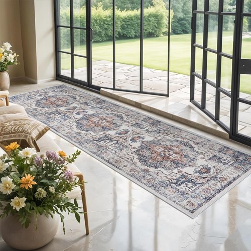Hallway Washable Runner Rug - Vintage Soft Non-Slip Indoor Carpet for Kitchen & Entryway | 3x10, Brick