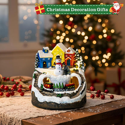 ZQQLITE Animated Musical Christmas Snowman Village - Lighted Figurines with Rotating Train for Home Decor