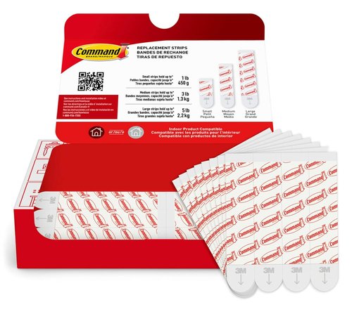 Command Indoor Large Replacement Strips - Damage-Free Wall Hanging | 20 Strips, Holds Up to 5 lb, White Adhesive