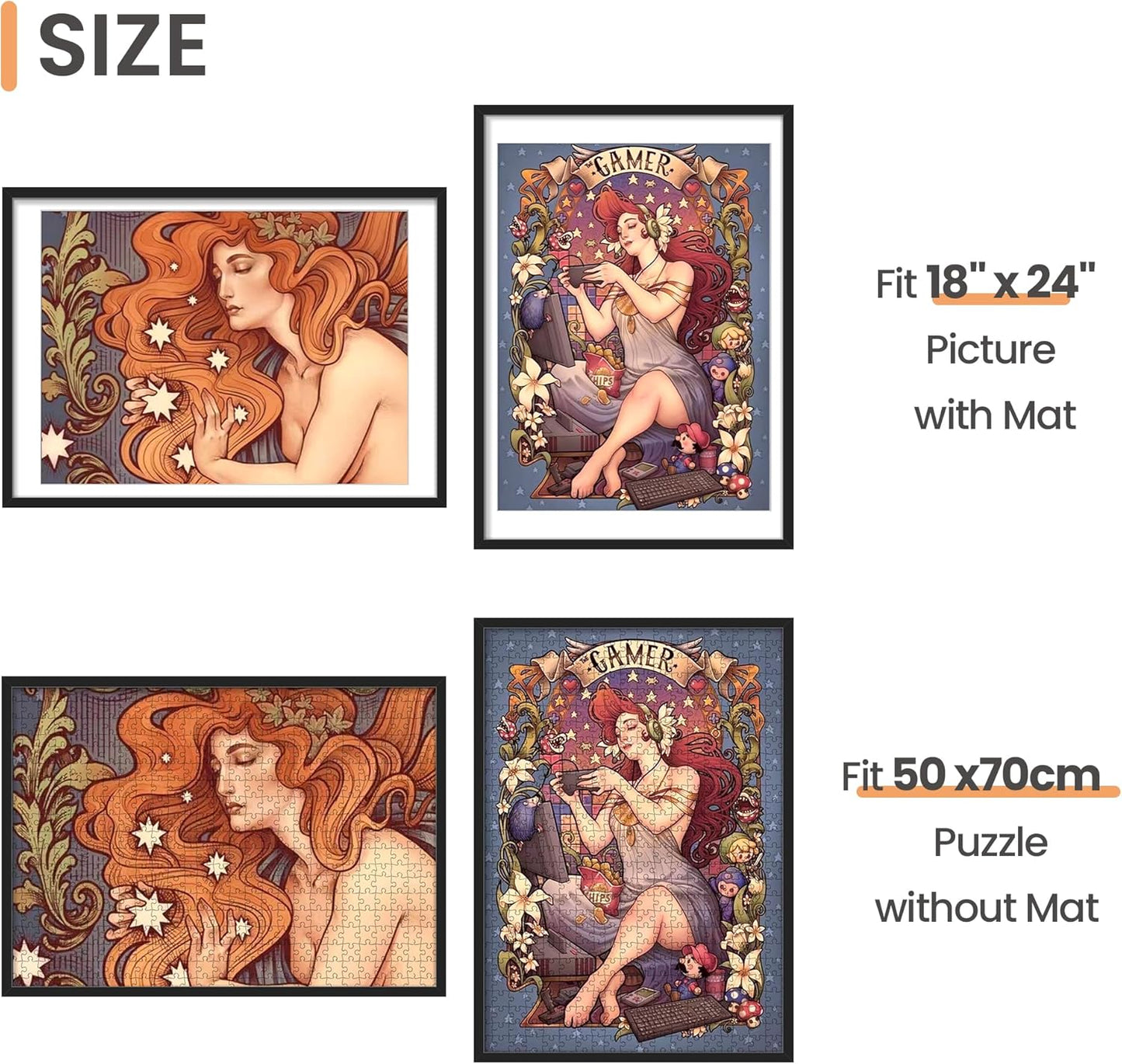 Upsimples Puzzle Frame - Display 18x24" or 50x70cm Puzzles | Black, 1 Pack for 1000 Pieces