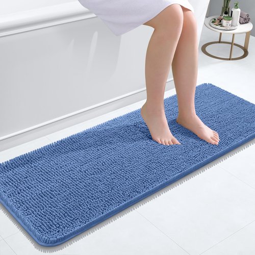 OLANLY Bathroom Rugs 47x17, Extra Soft Absorbent Chenille Bath Rugs, Rubber Backing Quick Dry, Machine Washable Bath Mats for Bathroom Floor, Tub and Shower, Home Decor Accessories, Cornflower Blue