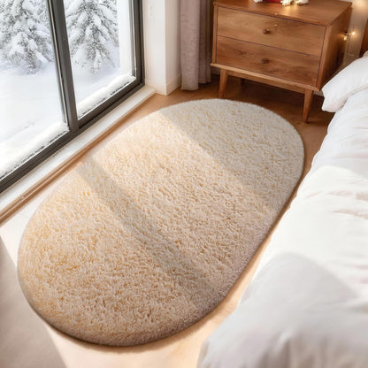 Ophanie 3x5 Oval Rug - Non-Slip Beige Area Rug for Bedroom & Dorm | Fluffy Home Decor Essentials