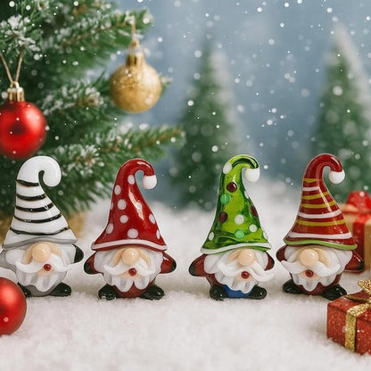 AceOrbit Mini Christmas Gnome Decorations - 4 Pcs Glass Santa Claus Ornaments for Festive Home Decor