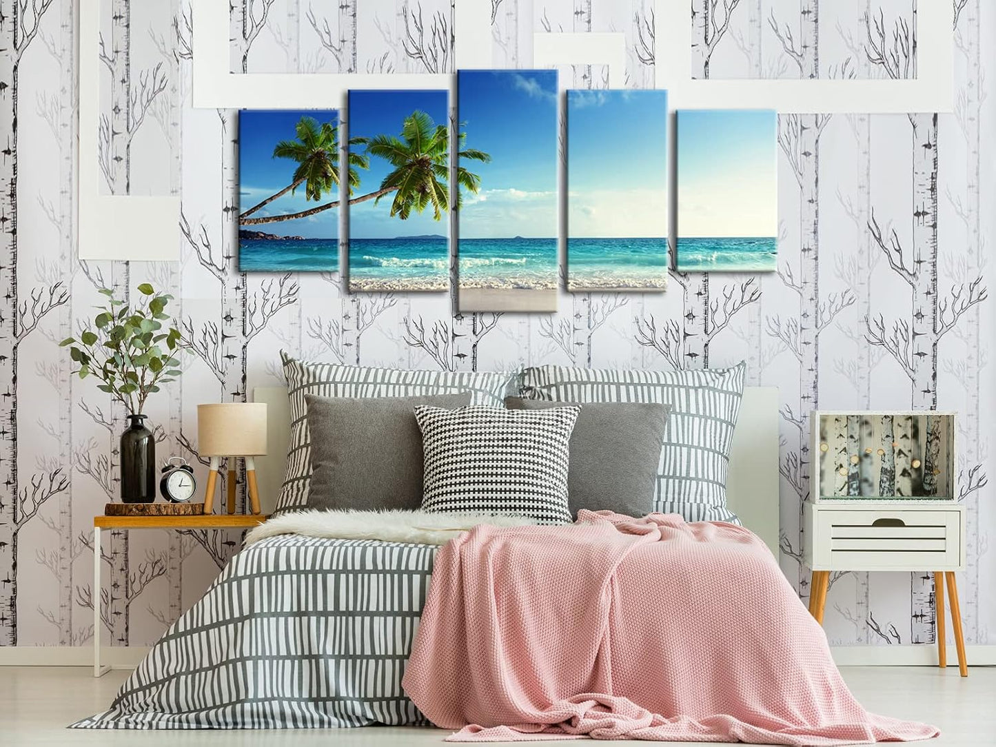 Wieco Art 5 Panels Ocean Canvas Wall Art - Blue Sea Seascape Decor for Living Room & Home