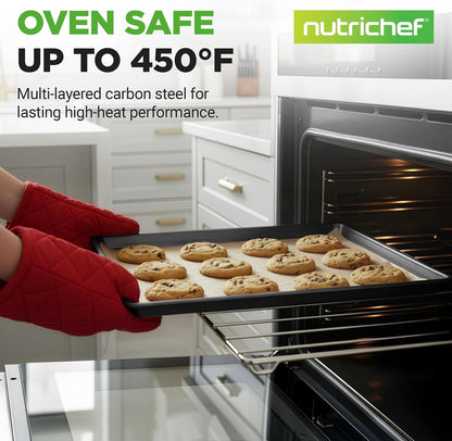 NutriChef XL Mega Cookie Sheet Baking Pans Set - 22" x 16" Nonstick Carbon Steel Bakeware, Black