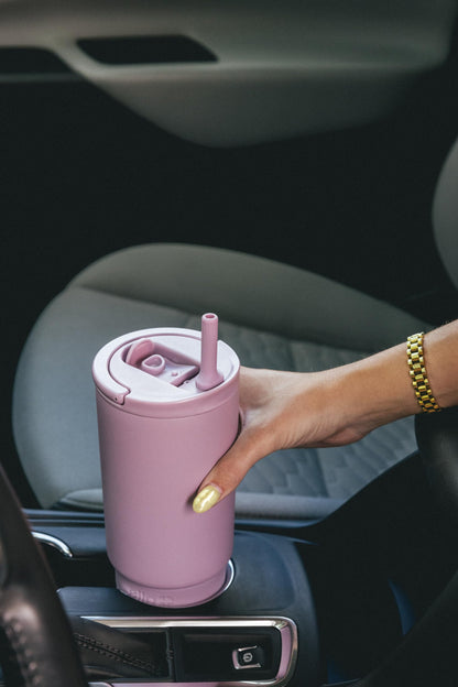 Ello Port 30oz Tumbler with Carry Loop & Integrated Handle | Vacuum Insulated Stainless Steel Reusable Water Bottle Travel Mug | Leak Proof Lid | Flexible Straw | BPA-Free | Dishwasher Safe | Mauve