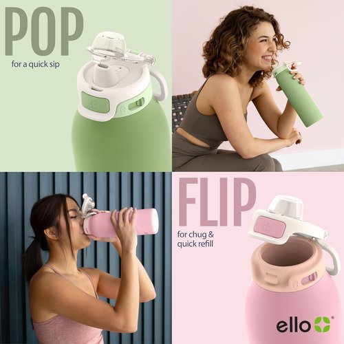 Ello Insulated Stainless Steel Water Bottle - Quick Fill Lid, Leakproof, BPA-Free | 22oz, 32oz, 40oz