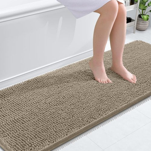 OLANLY Bathroom Rugs 70x24, Extra Soft Absorbent Chenille Bath Rugs, Rubber Backing Quick Dry, Machine Washable Bath Mats for Bathroom Floor, Tub and Shower, Home Decor Accessories, Warm Taupe