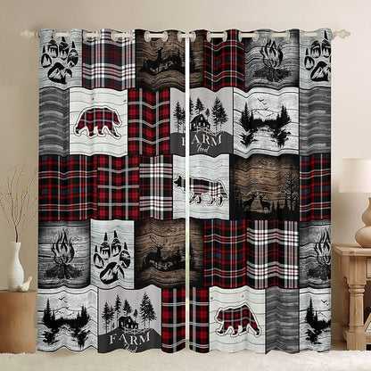 Hunting Bear Blackout Curtains Set - 2 Panels, 38x54 in, Velvet, Multi 05