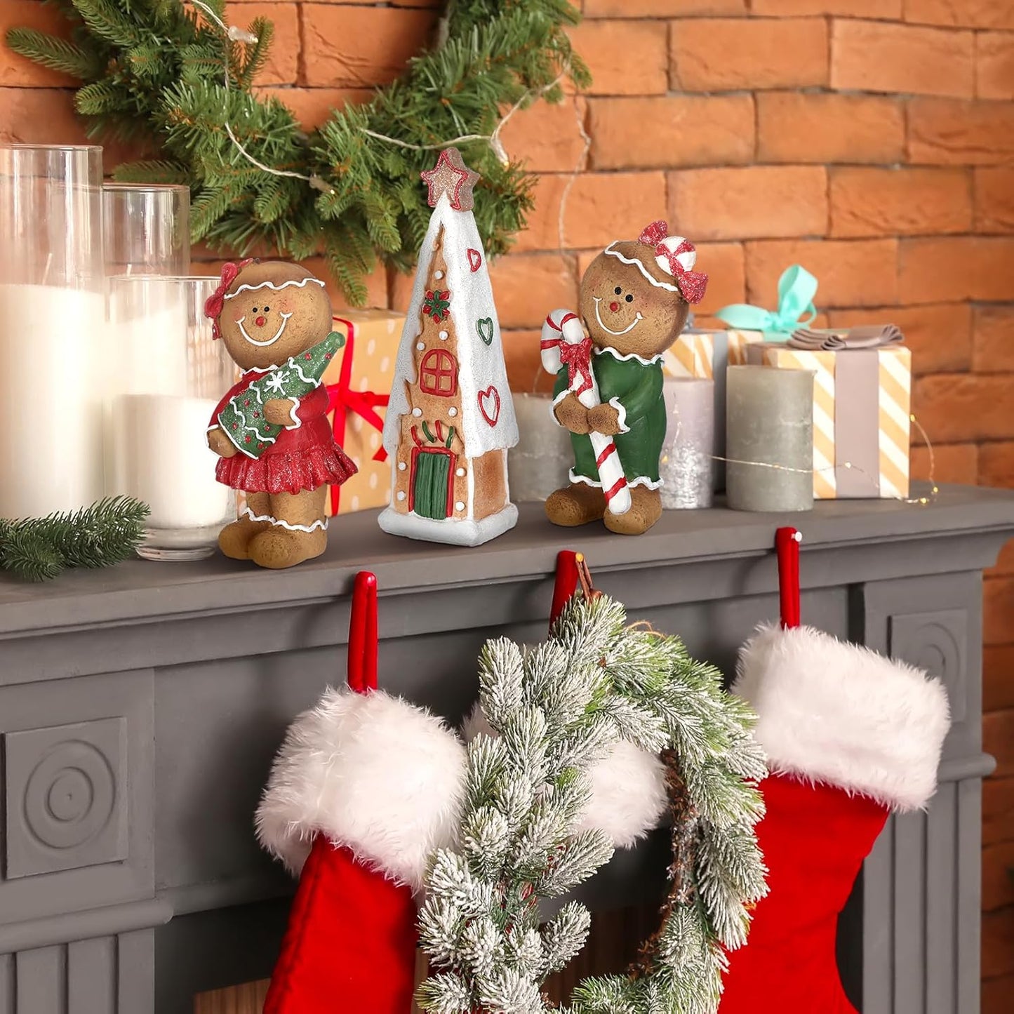 Regine Switzerland Christmas Tabletop Decorations - 3 Pcs Gingerbread House & Figurines Set for Holiday Decor
