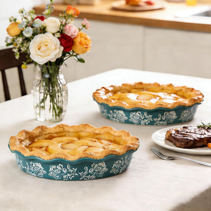 Wisenvoy Ceramic Pie Pan - Non-Stick Deep Dish Blue Porcelain Pie Plate | Perfect for Baking