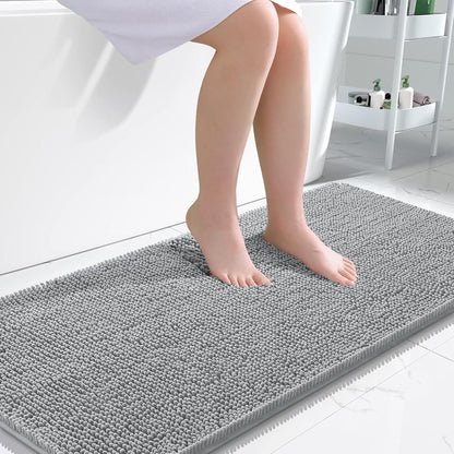 OLANLY Bathroom Runner Rugs - Soft Absorbent Chenille Bath Mats | Quick Dry, Machine Washable, 47x24, Light Grey