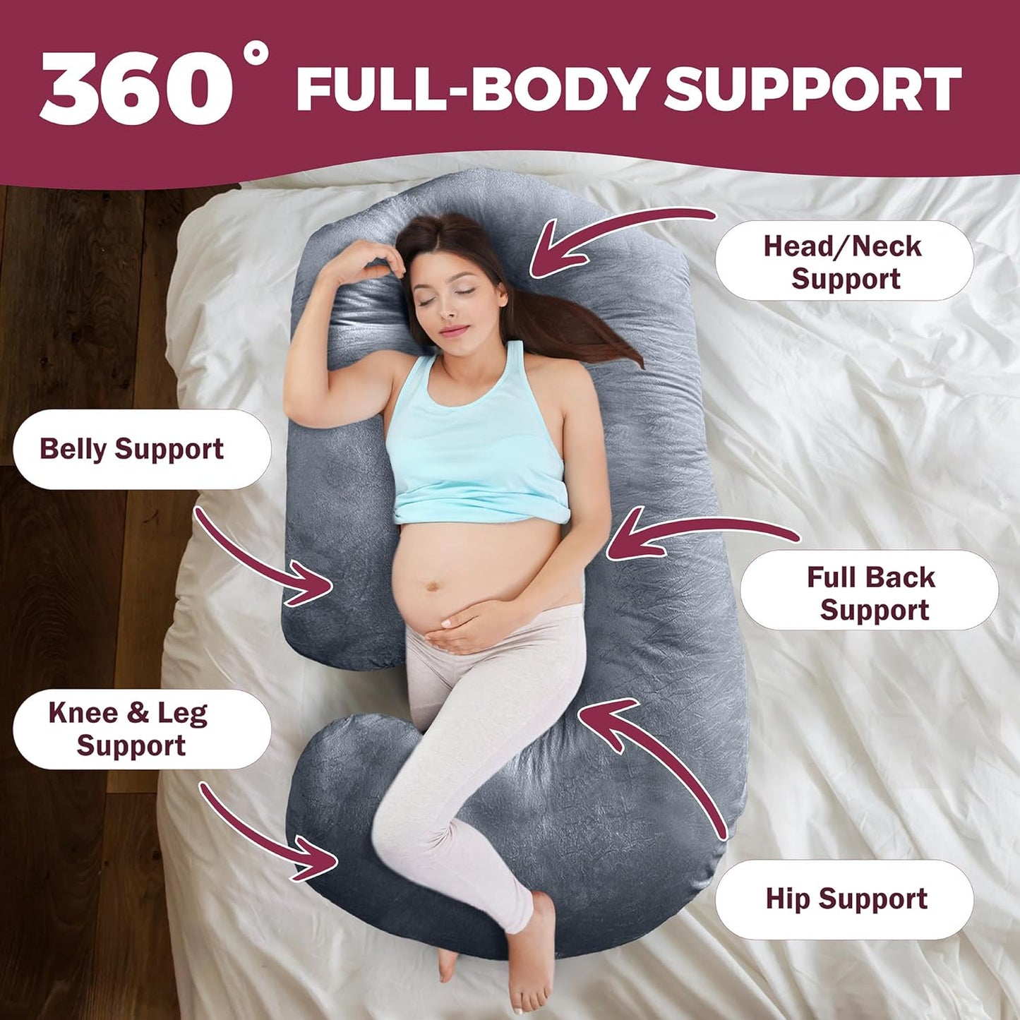 PILLANI Maternity Pillow - 57-Inch Pregnancy Support Pillow with Removable Washable Cover | V-C-U Shaped Full Body Comfort
