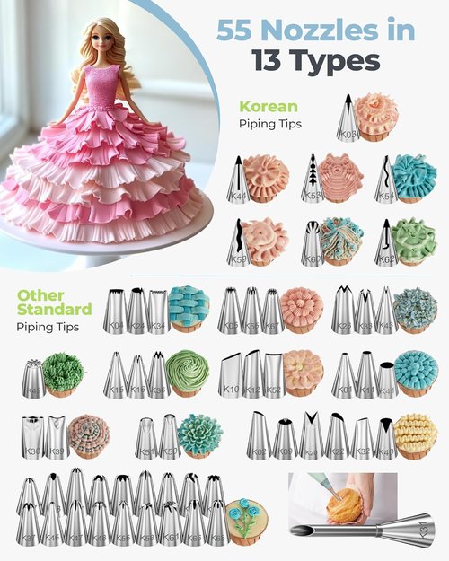 Kootek Piping Bags and Tips Set - 90 PCs Cake Decorating Kit with 55 Icing Tips & Pastry Bags