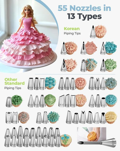 Kootek Piping Bags and Tips Set - 90 PCs Cake Decorating Kit with 55 Icing Tips & Pastry Bags