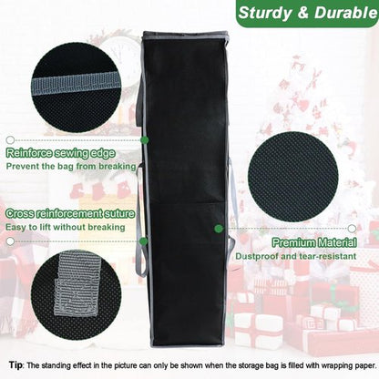 Demao Large Wrapping Paper Storage Bag - 41" Christmas Gift Wrap Organizer | Holds 25 Rolls, Dustproof & Stain-Resistant, Black & Gray Design