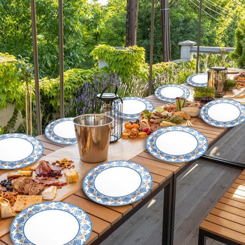 EggSun 10 Inch Blue Floral Paper Plates, 150pcs Large Disposable Plates, Heavy Duty Flower Plate Tableware for Party, Daily Use, Soak Food,Cut Food, Family Gathering, Dinner Time Birthday Wedding