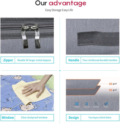 Onlyeasy Foldable Underbed Storage Bags - Breathable Organizer for Blankets & Clothes, 39.4x19.7x5.9 in, Linen-like Grey