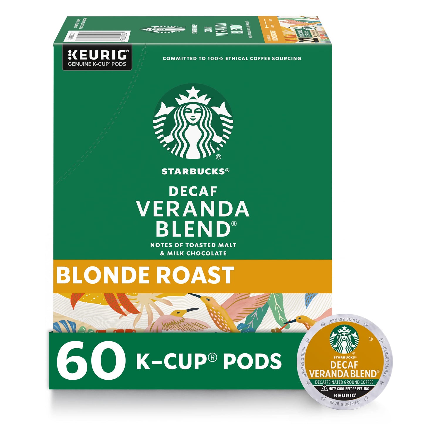 Starbucks K-Cup Coffee Pods, Starbucks Blonde Roast Hot or Iced Coffee, Decaf Veranda Blend, 60 Keurig Pods