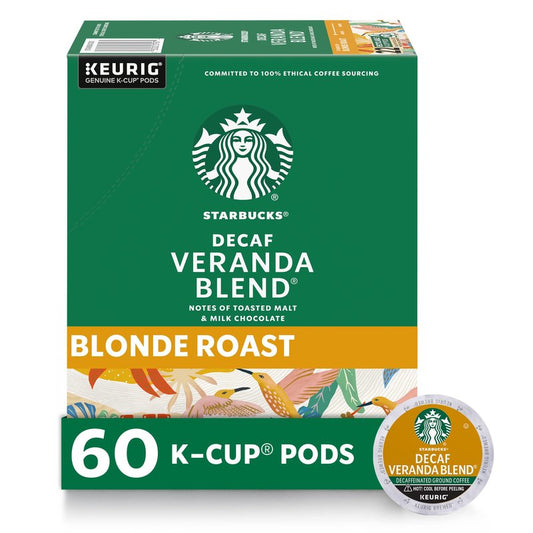 Starbucks K-Cup Coffee Pods, Starbucks Blonde Roast Hot or Iced Coffee, Decaf Veranda Blend, 60 Keurig Pods