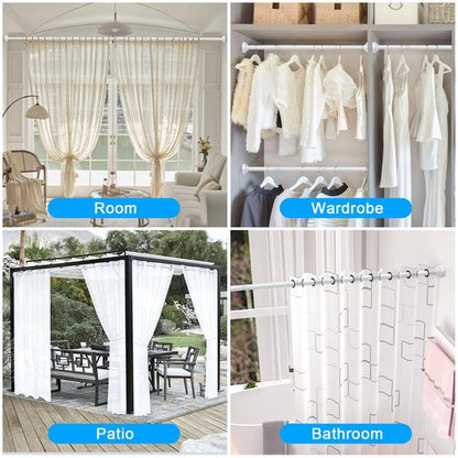 TEECK Shower Curtain Rod, 32-104 inch Adjustable Spring Tension Curtain Rod, Never Rust Anti-Slip Shower Curtain Rod for Bathroom, No Drilling, Never Collapse, Easy to Use, White