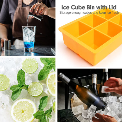 Excnorm Ice Cube Trays 3 Pack - Large Size Silicone Ice Cube Molds with Removable Lids Reusable and BPA Free for Whiskey, Cocktail, Stackable Flexible Ice