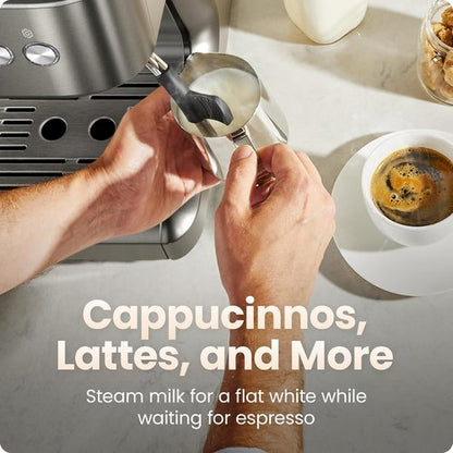 Chefman Crema Deluxe Espresso Machine - Double Boiler & Milk Frother | Professional Coffee Maker with Grinder & 30 Grind Settings