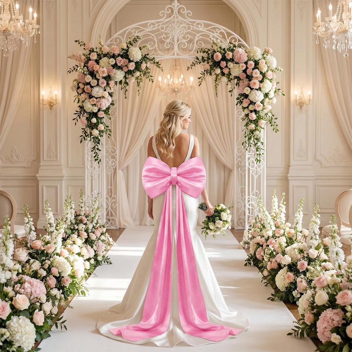 Skiennix Large Pink Bow - 70 x 22 Inch Satin Ribbon Tie for Coquette Birthday & Wedding Decor