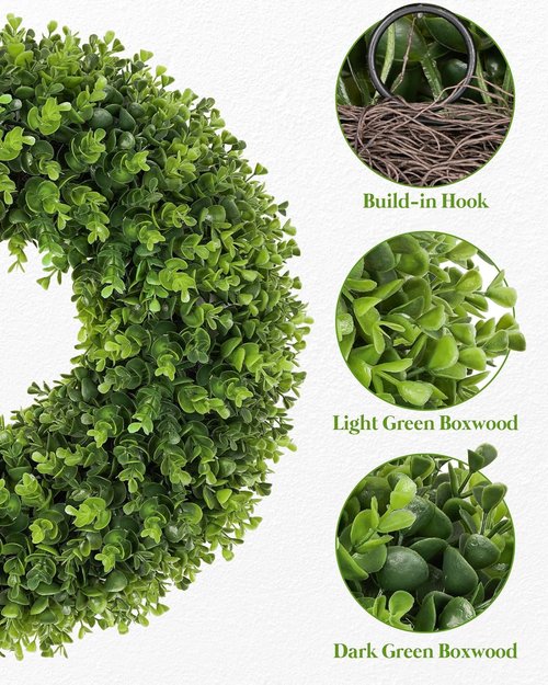 Boxwood Wreath - 20 Inch Artificial Green Front Door Decor for All Seasons | Spring & Summer Style
