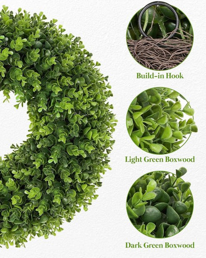 Boxwood Wreath - 20 Inch Artificial Green Front Door Decor for All Seasons | Spring & Summer Style