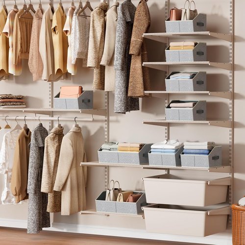 Homsorout Storage Bins - Large Trapezoid Closet Organizers with Handles | 6 Pack Light Gray Fabric Baskets