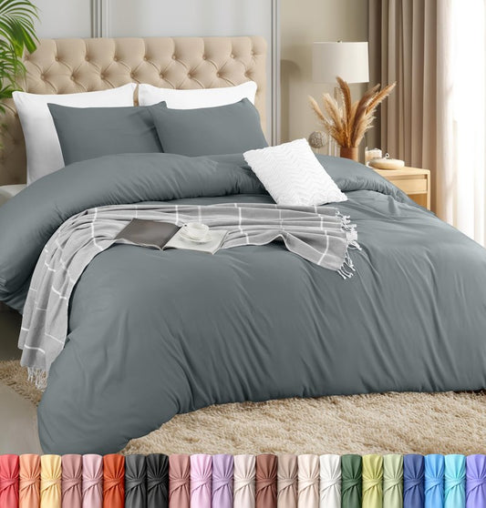 Utopia Bedding Duvet Cover Set with Pillowcases - 3 Pieces Bedding Duvet Cover with Zipper Closure - 1 Duvet Cover with 2 Pillowcases - Soft Brushed Microfiber (King, Grey)
