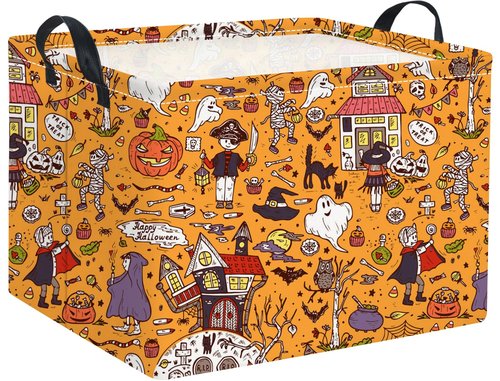 HIYAGON Rectangular Halloween Basket for Boys and Girls Kids Trick or Treat Pumpkin Basket for Halloween Parties Cute Storage Bin Organizer Box Room Decor(Pirate Halloween)