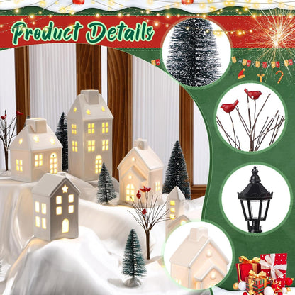 WinnerWhy 24-Piece LED Lighted Christmas Village Set - Mini Ceramic Houses & Streetlights for Festive Decor