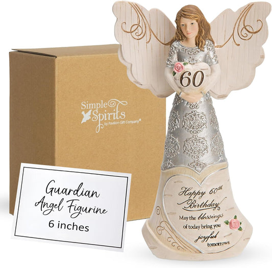 Pavilion Elements | Guardian Angel Figurine - 60th Birthday Blessings Display - 6" Collectible