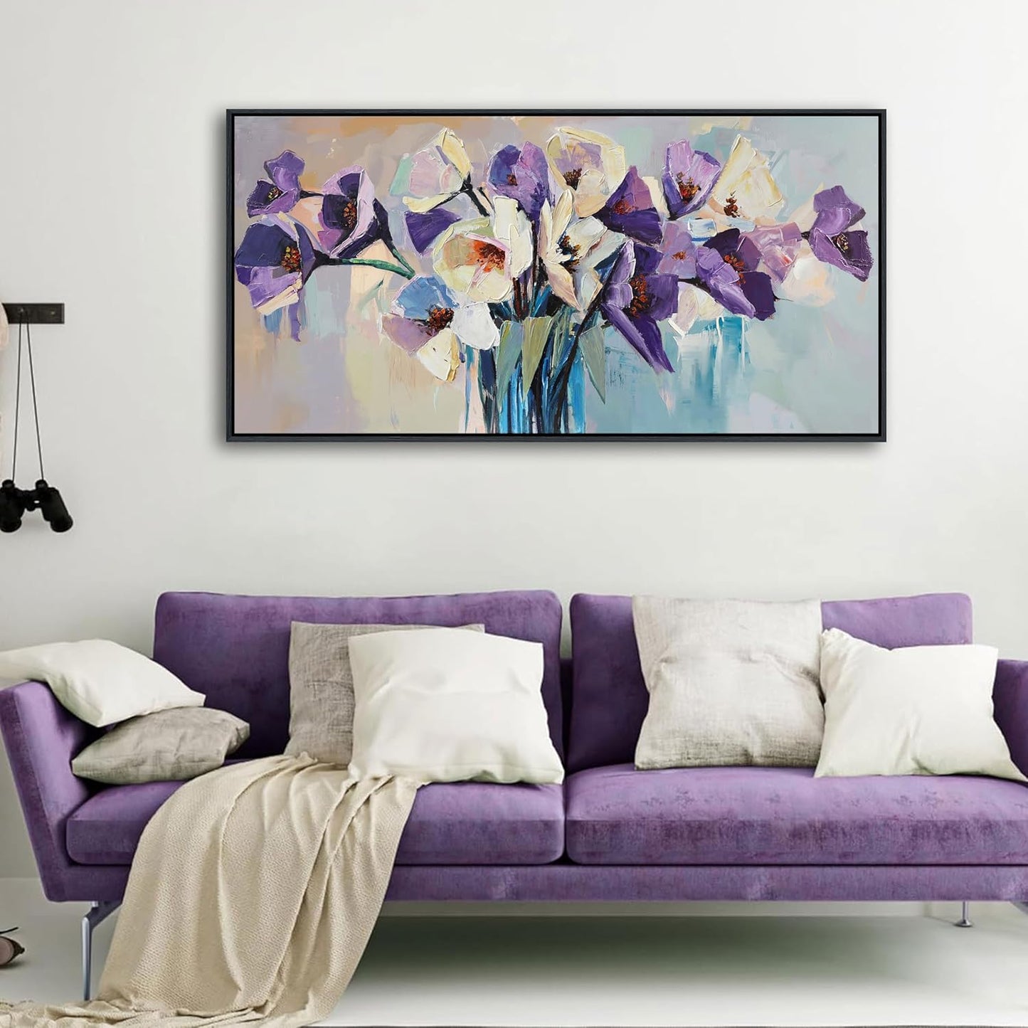 Yiijeah Purple Flower Wall Decoration - 40x20 Inches Floral Artwork for Bedroom & Living Room