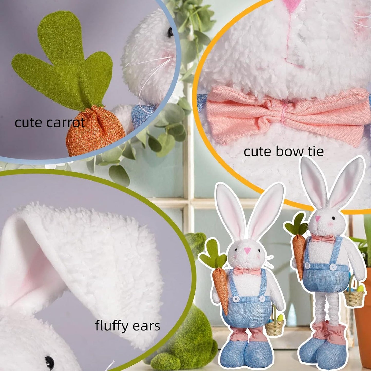 Skiennix Spring Bunny Figurine - 30-Inch Plush Rabbit Doll with Telescopic Legs | Holiday Tabletop Decor
