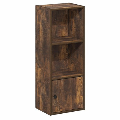 Furinno LUDER Book Shelf, 3-Tier Bookshelf with Open Shelf, Standing Bookcase with 1 Door Cabinet, 9.3 x 12 x 31.5, for Organization and Storage, for Living Room, Bedroom, Home Office, Amber Pine
