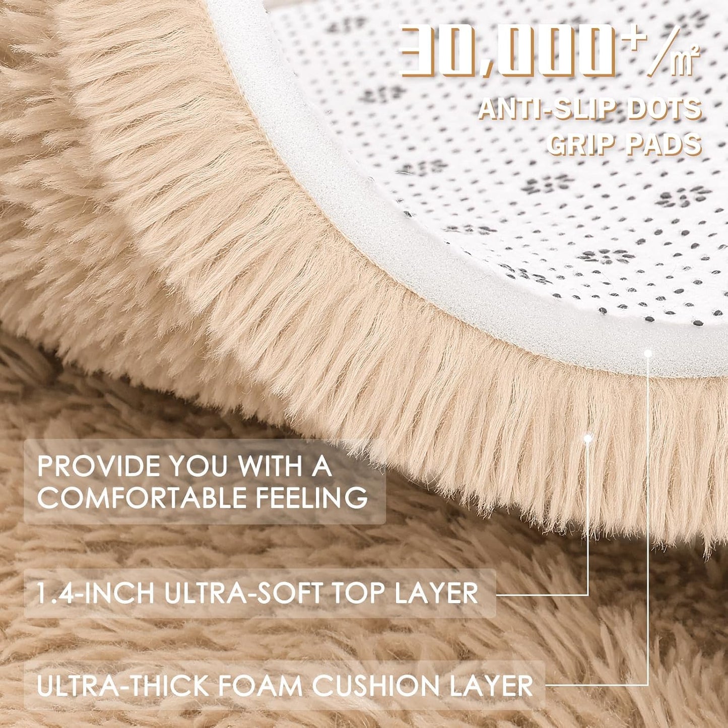 OLANLY Round Beige Area Rug - Soft, Machine Washable 8 ft Shaggy Carpet for Bedroom & Living Room Decor