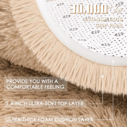 OLANLY Round Beige Area Rug - Soft, Machine Washable 8 ft Shaggy Carpet for Bedroom & Living Room Decor