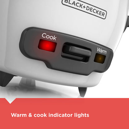 BLACK+DECKER Rice Cooker 28 Cups Cooked (14 Cups Uncooked) with Steaming Basket, Removable Non-Stick Bowl, White