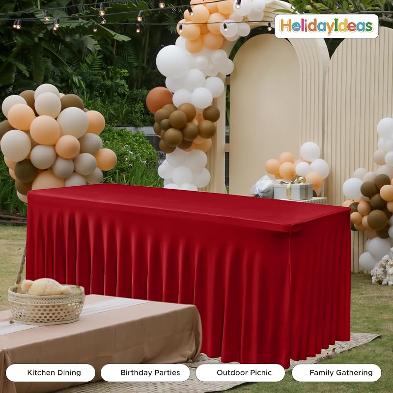 2 Pack Red 8 Ft Spandex Table Covers for Christmas Parties