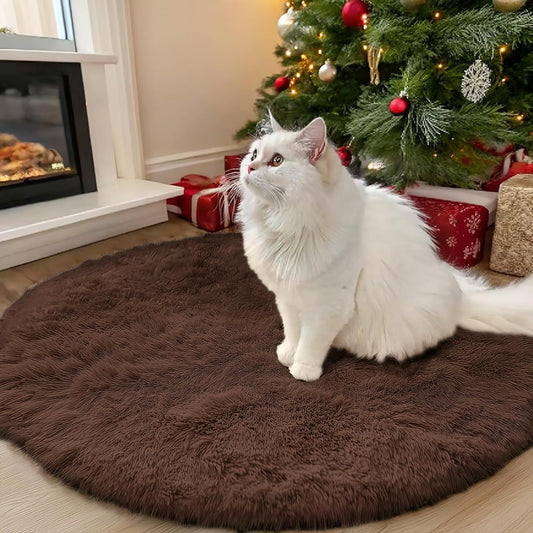 OLANLY Round Coffee Area Rug - Soft, Fluffy, Machine Washable 3 ft Circle Carpet for Bedroom & Living Room Decor