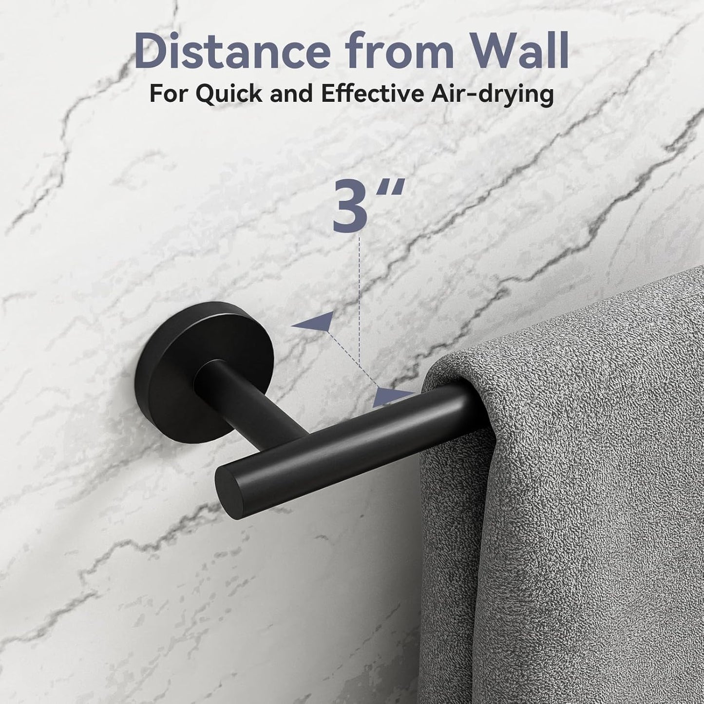 Skiennix Matte Black Towel Bar - 24 Inch Wall-Mounted Towel Rack | Durable SUS304 Stainless Steel